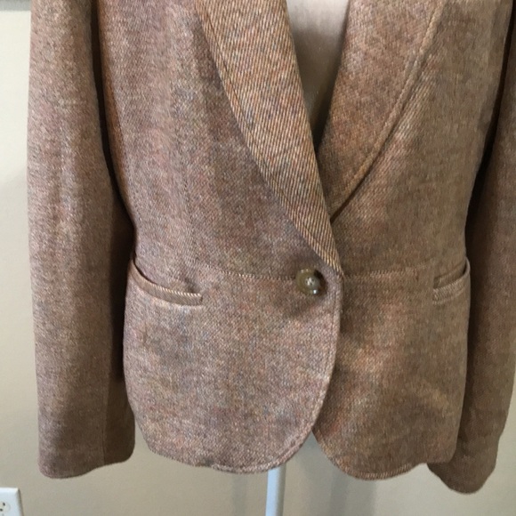 Talbots Plus Size Wool Blend Tan Tweed One Button 3 Pocket Blazer Jacket-16 - Picture 6 of 15